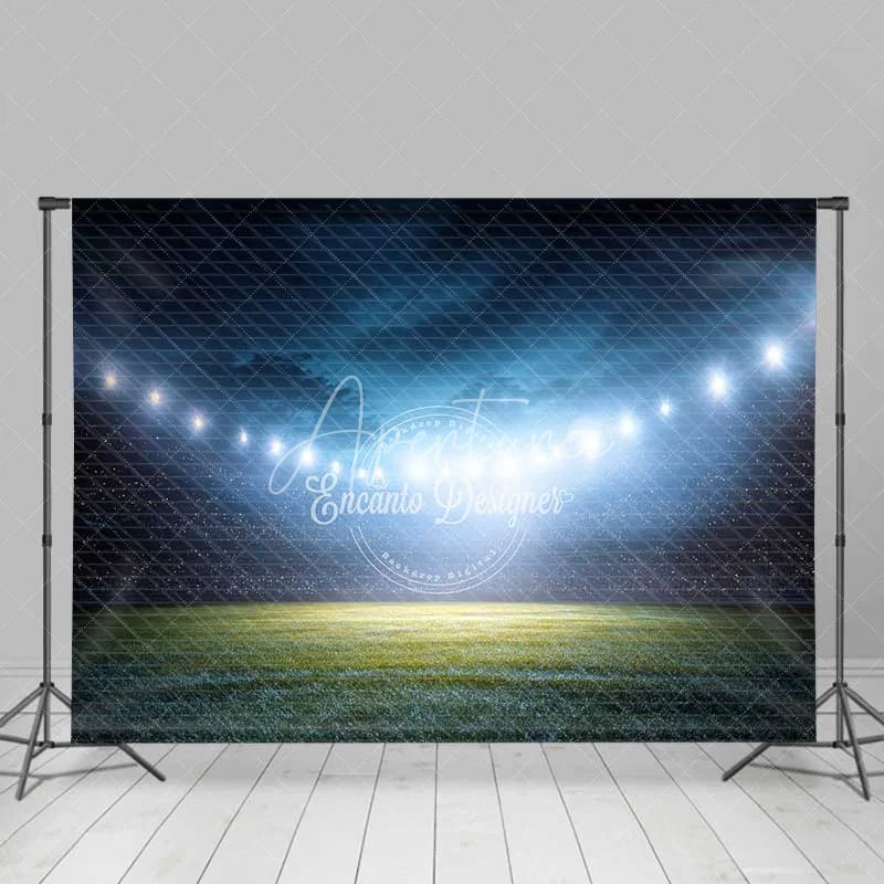 Aperturee - Aperturee Dynamic Sports Stadium Photography Backdrop Bright Lights Green Field Night Sky Background for Events