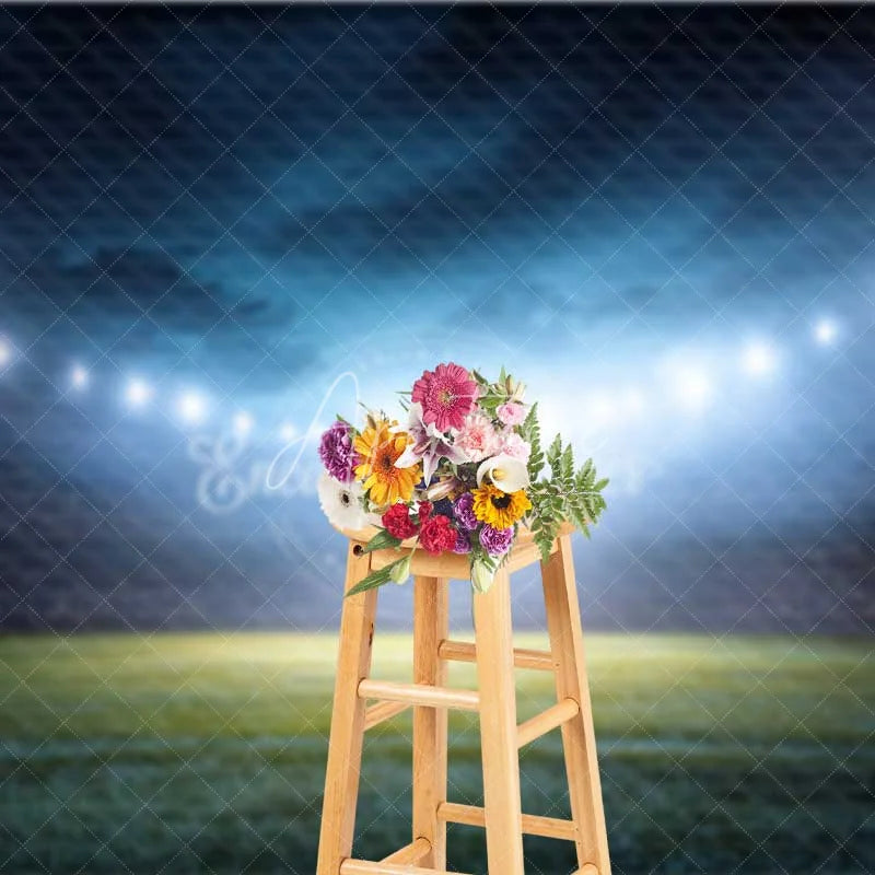Aperturee - Aperturee Dynamic Sports Stadium Photography Backdrop Bright Lights Green Field Night Sky Background for Events