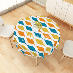 Aperturee - Aperturee Dynamic Yellow Blue Trim Modern Rectangle Tablecloth