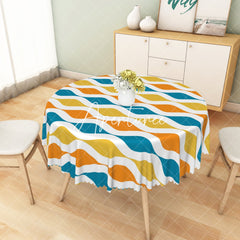 Aperturee - Aperturee Dynamic Yellow Blue Trim Modern Rectangle Tablecloth