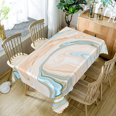 Aperturee - Aperturee Earth Tone Abstract Rectangle Tablecloth with Blue and Beige Gradient for Modern Coastal Dining Decor