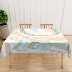 Aperturee - Aperturee Earth Tone Abstract Rectangle Tablecloth with Blue and Beige Gradient for Modern Coastal Dining Decor
