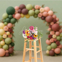 Aperturee - Aperturee Earth Tone Balloon Arch Photography Backdrop with Roses Boho Floral Decor for Wedding Bridal or Baby Shower