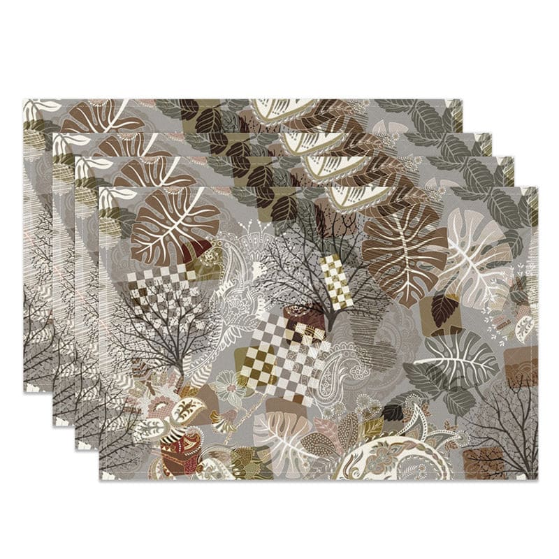 Aperturee - Aperturee Earth Tone Boho Tropical Leaf Set of 4 Placemats