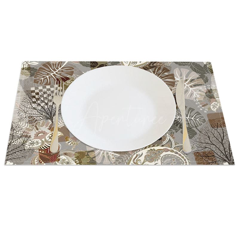 Aperturee - Aperturee Earth Tone Boho Tropical Leaf Set of 4 Placemats