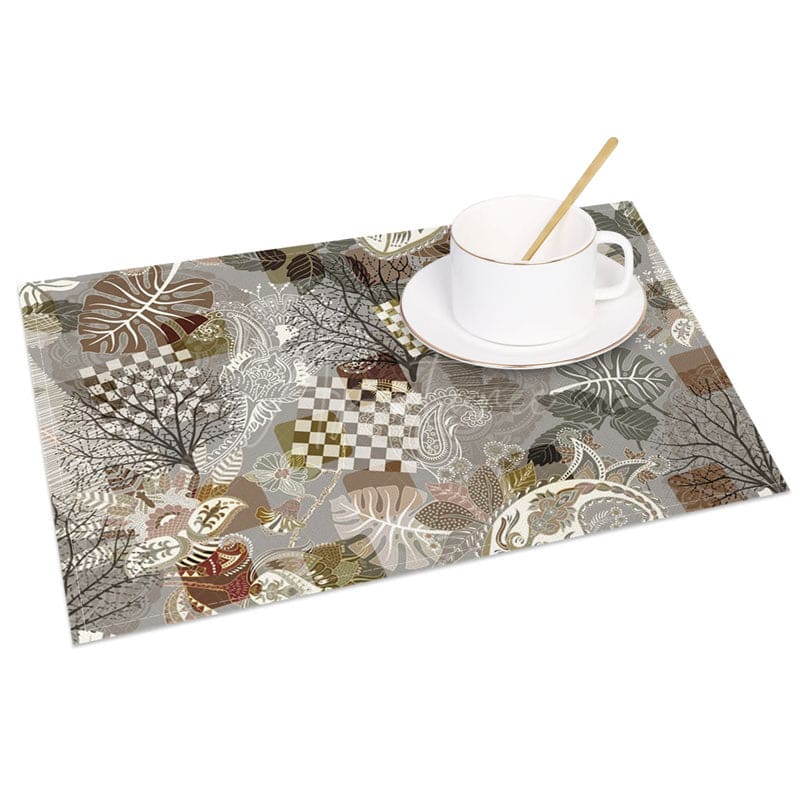 Aperturee - Aperturee Earth Tone Boho Tropical Leaf Set of 4 Placemats