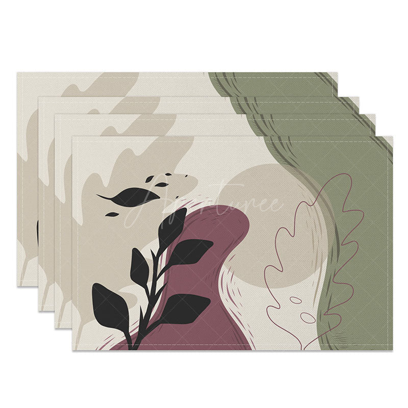 Aperturee - Aperturee Earth Tone Landscape Painting Placemats Set of 4 Abstract Mountain Art for Rustic Dining Table Decor