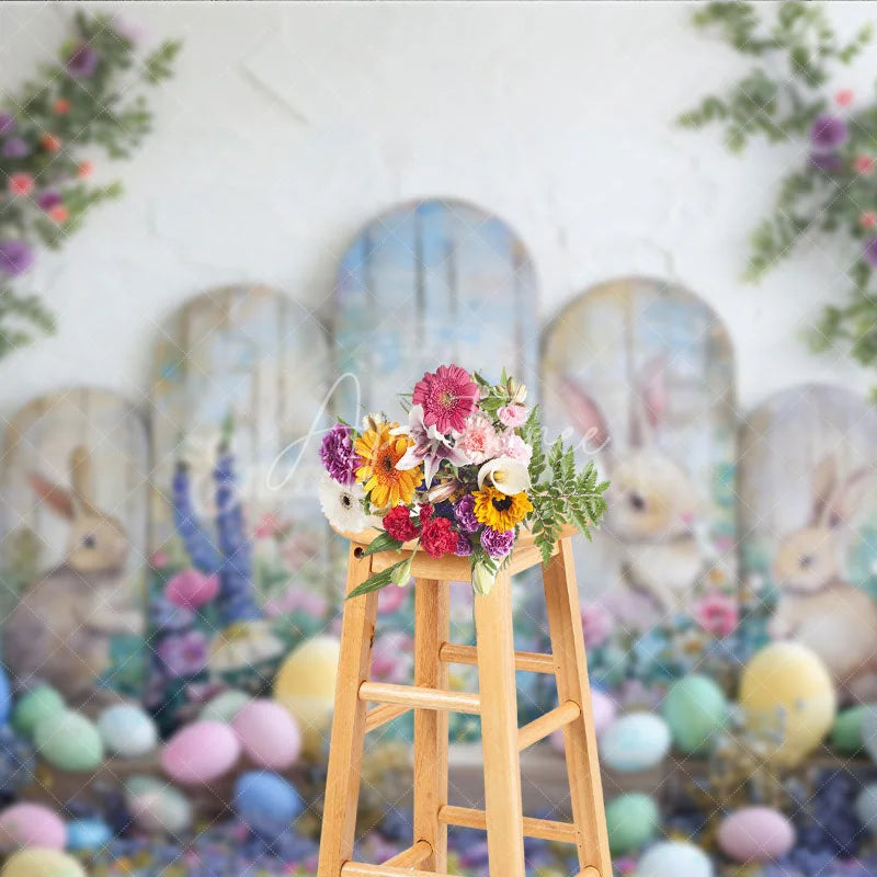 Aperturee - Aperturee Easter Bunny and Pastel Eggs Arch Backdrop Spring Floral Garden Party Decoration for Kids Photography