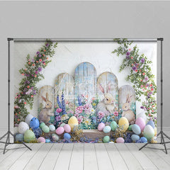 Aperturee - Aperturee Easter Bunny and Pastel Eggs Arch Backdrop Spring Floral Garden Party Decoration for Kids Photography