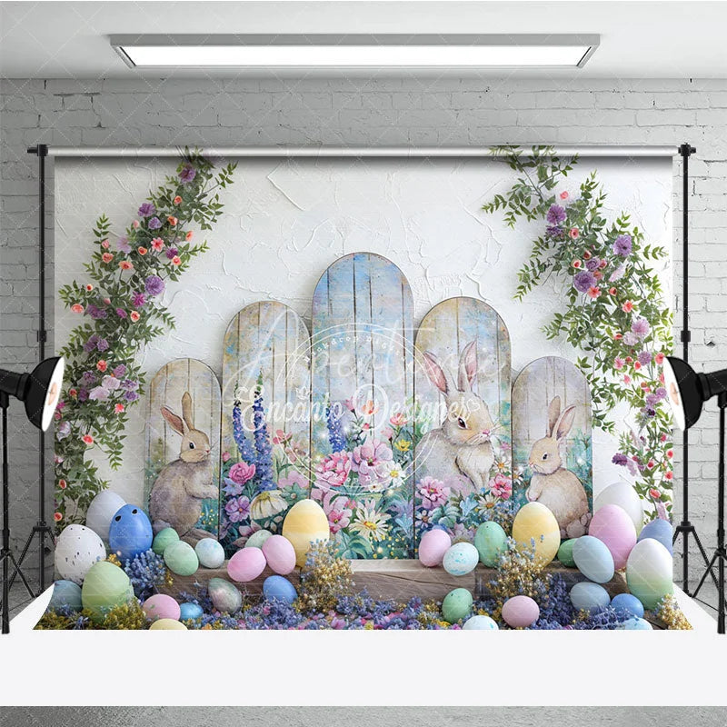 Aperturee - Aperturee Easter Bunny and Pastel Eggs Arch Backdrop Spring Floral Garden Party Decoration for Kids Photography
