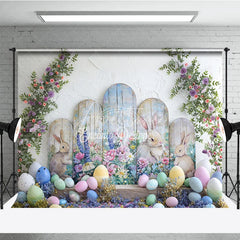 Aperturee - Aperturee Easter Bunny and Pastel Eggs Arch Backdrop Spring Floral Garden Party Decoration for Kids Photography