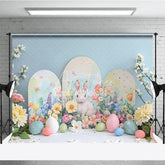 Aperturee - Aperturee Easter Bunny Arched Panels Backdrop Spring Floral Garden and Pastel Eggs Party Decoration
