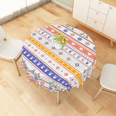 Aperturee - Aperturee Easter Bunny Geometric Print Round Tablecloth Colorful Folk Art Stripe Spring Holiday Dining Decor