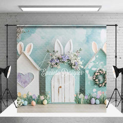 Aperturee - Aperturee Easter Bunny House Room Set Backdrop Spring Pastel Flower Shop Wood Floor Photography Studio Prop