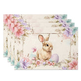 Aperturee - Aperturee Easter Bunny Purple Egg Set of 4 Placemats Pink Floral Rabbit Table Mats for Spring Holiday