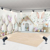 Aperturee - Aperturee Easter Bunny Room Set Backdrop Spring Flowers Rabbit House Photography Background Kids Holiday Photo Prop