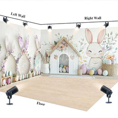 Aperturee - Aperturee Easter Bunny Room Set Backdrop Spring Flowers Rabbit House Photography Background Kids Holiday Photo Prop