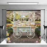 Aperturee - Aperturee Easter Candy Cart Backdrop Spring Garden Sweet Station Background Floral Tulip Treat Wagon Birthday Party Prop