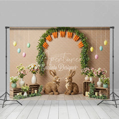 Aperturee - Aperturee Easter Carrot Arch and Bunny Backdrop Spring Garden Egg Hunt Photography Background