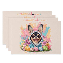 Aperturee - Aperturee Easter Chihuahua Dog Set of 4 Placemats Puppy with Colorful Eggs Cute Pet Holiday Table Mats