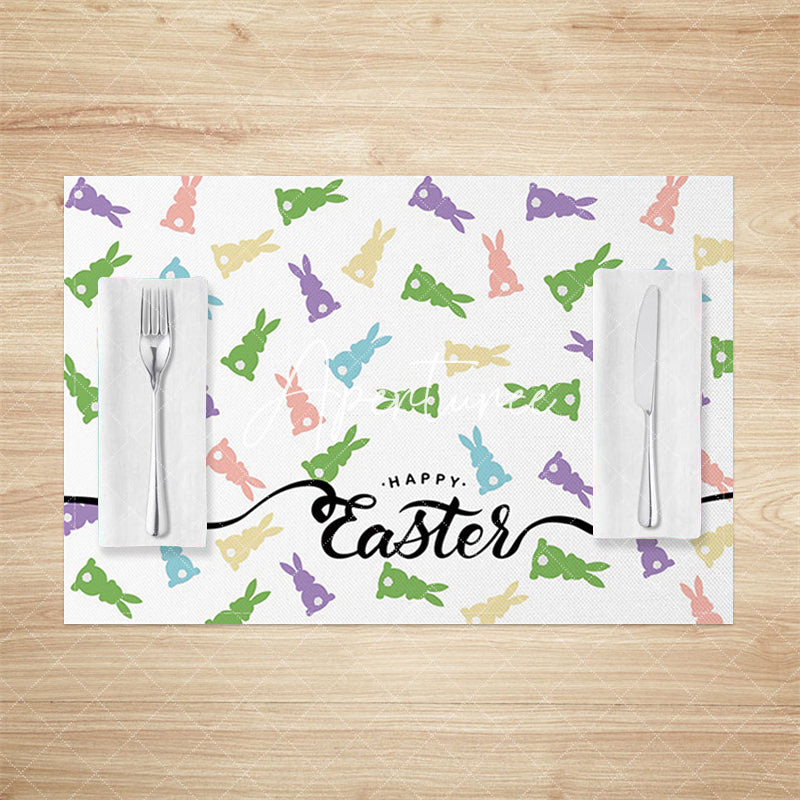 Aperturee - Aperturee Easter Colorful Bunny Silhouette Set Of 4 Placemats