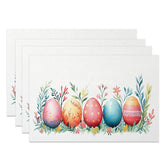 Aperturee - Aperturee Easter Colorful Eggs Set of 4 Placemats Spring Wildflower Grass Table Mats Holiday Kitchen Dining Room Decor