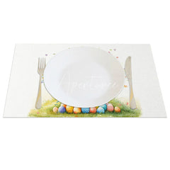 Aperturee - Aperturee Easter Colorful Tree Set of 4 Placemats Rainbow Eggs Heart Leaves Table Mats Spring Holiday Kitchen Decor