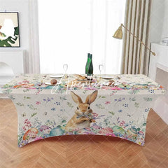 Aperturee - Aperturee Easter Cute Rabbit Colorful Eggs Fitted Stretch Table Cover