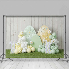 Aperturee - Aperturee Easter Decoration Backdrop Daisy Pattern Eggs Balloon Clouds Photography Background Spring Party Decoration