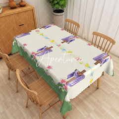 Aperturee - Aperturee Easter Eggs He Is Risen Beige Rectangle Tablecloth