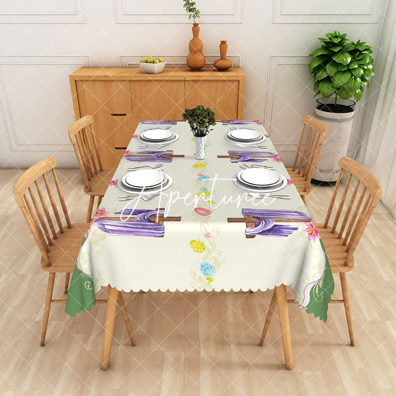 Aperturee - Aperturee Easter Eggs He Is Risen Beige Rectangle Tablecloth