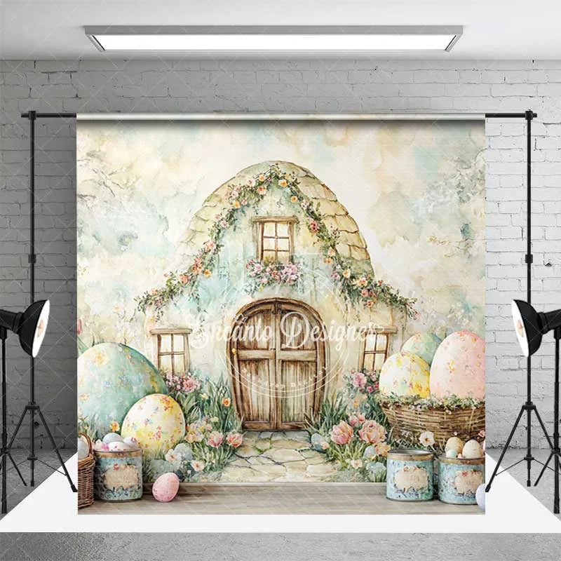 Aperturee - Aperturee Easter Fairy House Room Set Backdrop Spring Garden Eggs Photography Background Watercolor Nature Studio Prop
