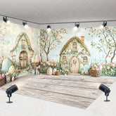 Aperturee - Aperturee Easter Fairy House Room Set Backdrop Spring Garden Eggs Photography Background Watercolor Nature Studio Prop