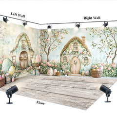 Aperturee - Aperturee Easter Fairy House Room Set Backdrop Spring Garden Eggs Photography Background Watercolor Nature Studio Prop