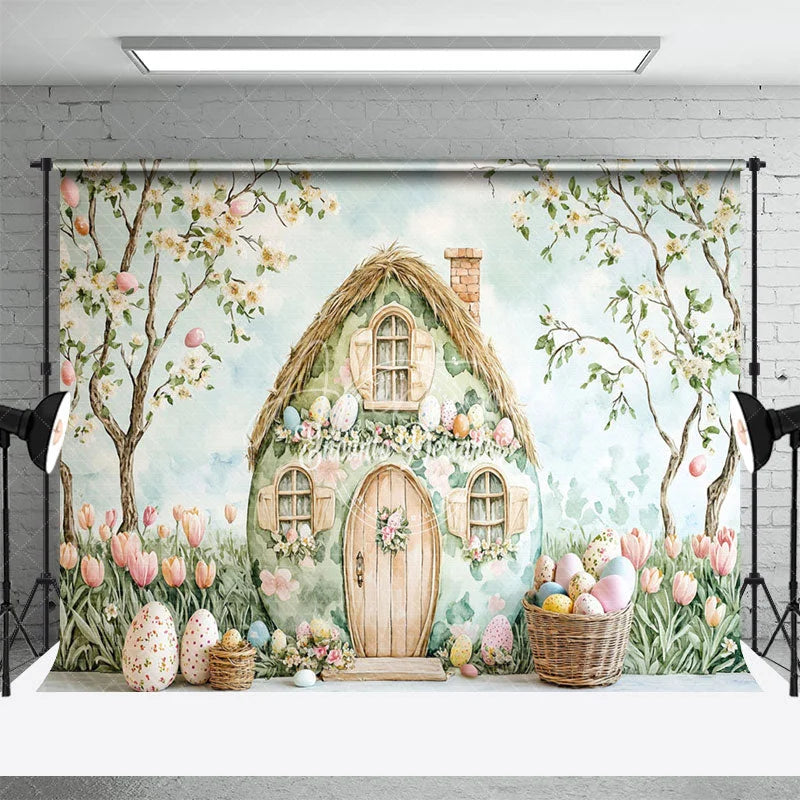 Aperturee - Aperturee Easter Fairy House Room Set Backdrop Spring Garden Eggs Photography Background Watercolor Nature Studio Prop