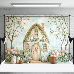 Aperturee - Aperturee Easter Fairy House Room Set Backdrop Spring Garden Eggs Photography Background Watercolor Nature Studio Prop