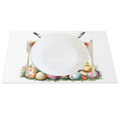 Aperturee - Aperturee Easter Highland Cow Set of 4 Placemats Cute Chick Colorful Eggs Table Mats Spring Holiday Kitchen Table Decoration