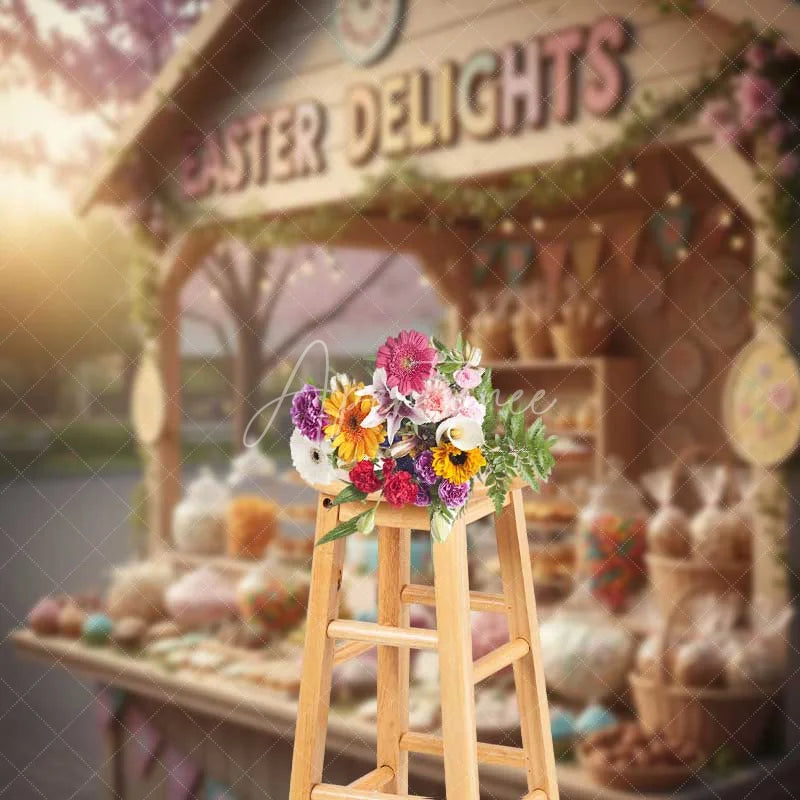 Aperturee - Aperturee Easter Market Stand Backdrop Spring Delights Stall Background Outdoor Floral Sweet Treat Birthday Party Photo Prop