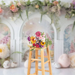 Aperturee - Aperturee Easter Rabbit Arched Window Backdrop Spring Floral Garland and Garden Party Decoration