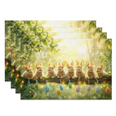 Aperturee - Aperturee Easter Rabbits on Branch Set of 4 Placemats Hanging Eggs Green Spring Holiday Table Mats Decor
