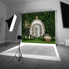 Aperturee - Aperturee Easter Resurrection Backdrop Cross Wooden Arch Greenery Background Spring Religious Christian Church Photography Prop