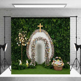 Aperturee - Aperturee Easter Resurrection Backdrop Cross Wooden Arch Greenery Background Spring Religious Christian Church Photography Prop