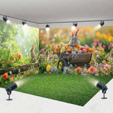 Aperturee - Aperturee Easter Room Set Backdrop Spring Bunny Wooden Cart Colorful Eggs Flower Photography Background Studio Decoration Prop