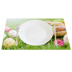 Aperturee - Aperturee Easter Set of 4 Placemats Basket of Painted Eggs Spring Green Grass Lawn Dining Table Mats