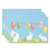 Aperturee - Aperturee Easter Set of 4 Placemats Blue Sky Bunny Silhouettes Happy Easter Balloons Grass Dining Table Mats