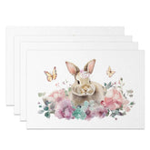 Aperturee - Aperturee Easter Set of 4 Placemats Bunny Flower Crown Pink Floral Butterfly Spring Dining Table Mats