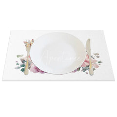 Aperturee - Aperturee Easter Set of 4 Placemats Bunny Flower Crown Pink Floral Butterfly Spring Dining Table Mats