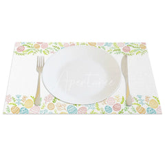 Aperturee - Aperturee Easter Set of 4 Placemats Colorful Doodle Egg Border Simple Happy Easter Calligraphy Dining Table Mats