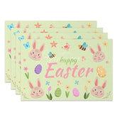 Aperturee - Aperturee Easter Set of 4 Placemats Cute Bunny Faces and Bees Happy Easter Green Spring Dining Table Mats