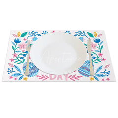 Aperturee - Aperturee Easter Set of 4 Placemats Floral Bunny Face Wreath Spring Happy Easter Day Dining Table Mats